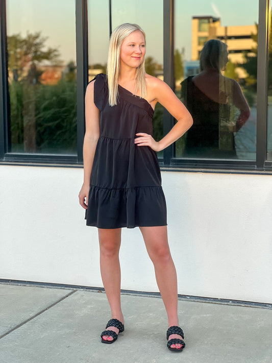 Bella One Shoulder Black Dress FINAL SALE