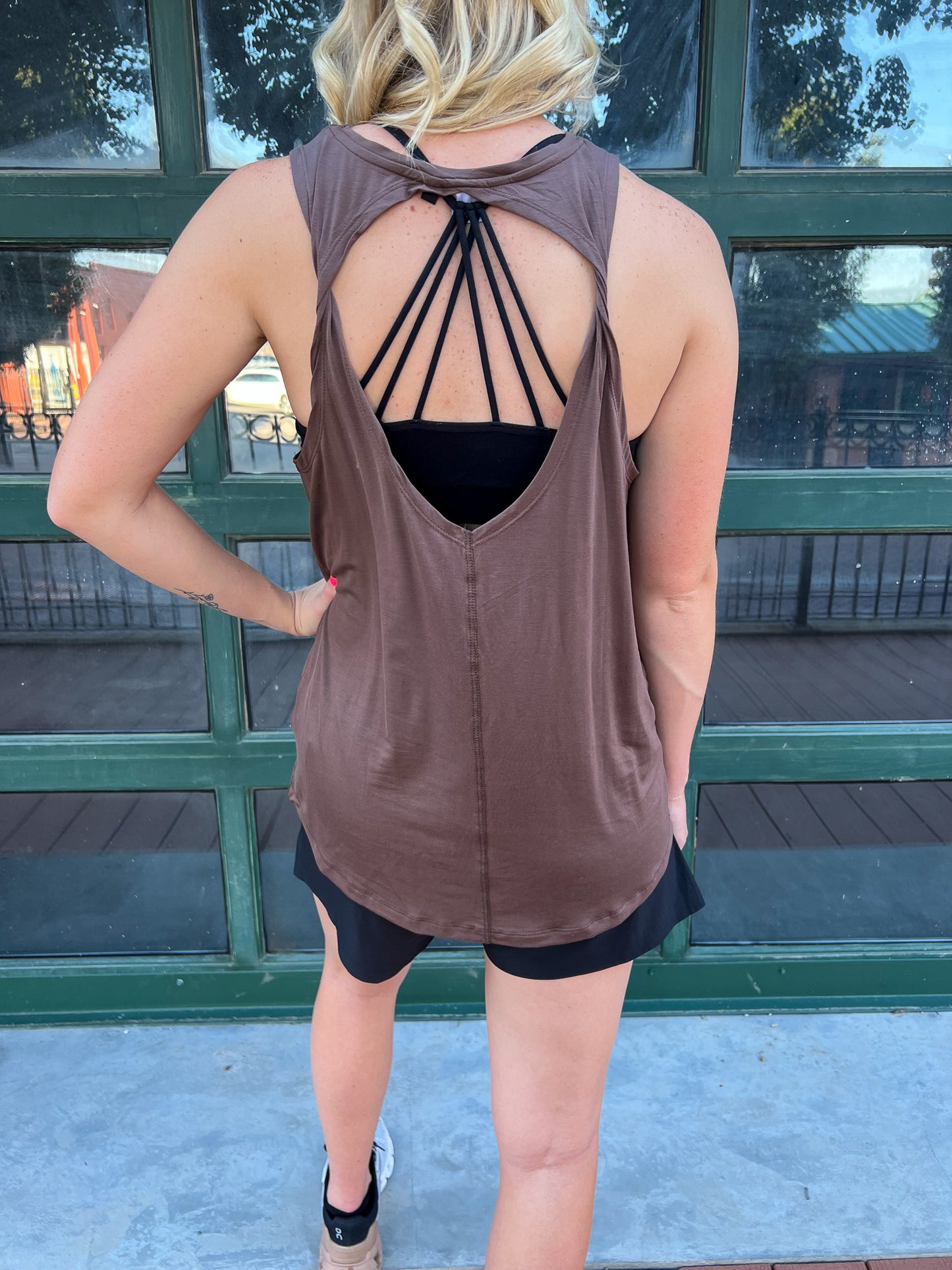 Twist Strap Chestnut Muscle Tank FINAL SALE