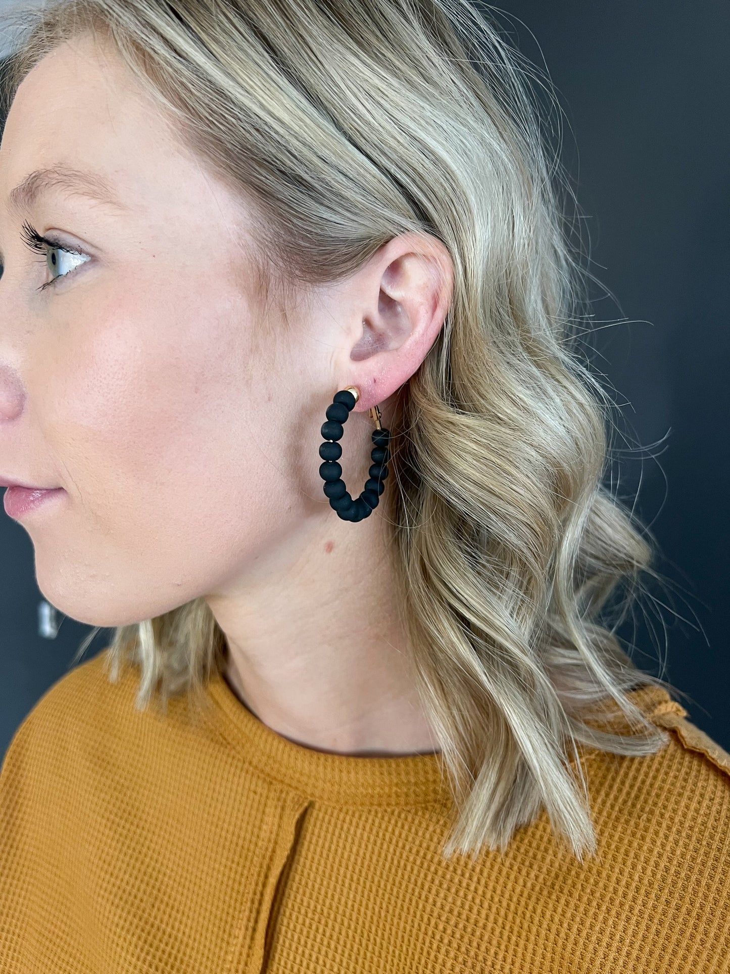 Black Beaded Hoop Earrings FINAL SALE