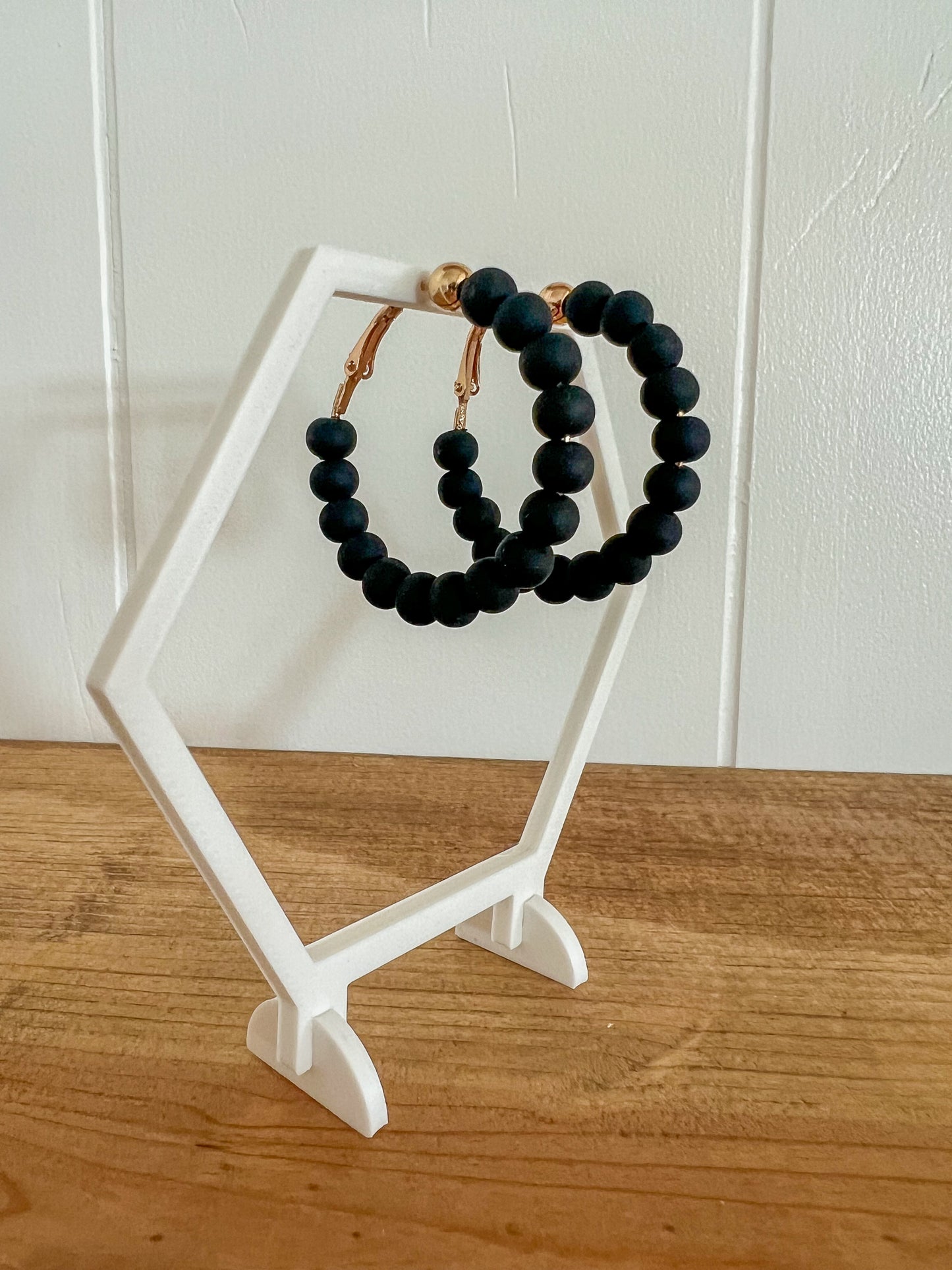 Black Beaded Hoop Earrings FINAL SALE