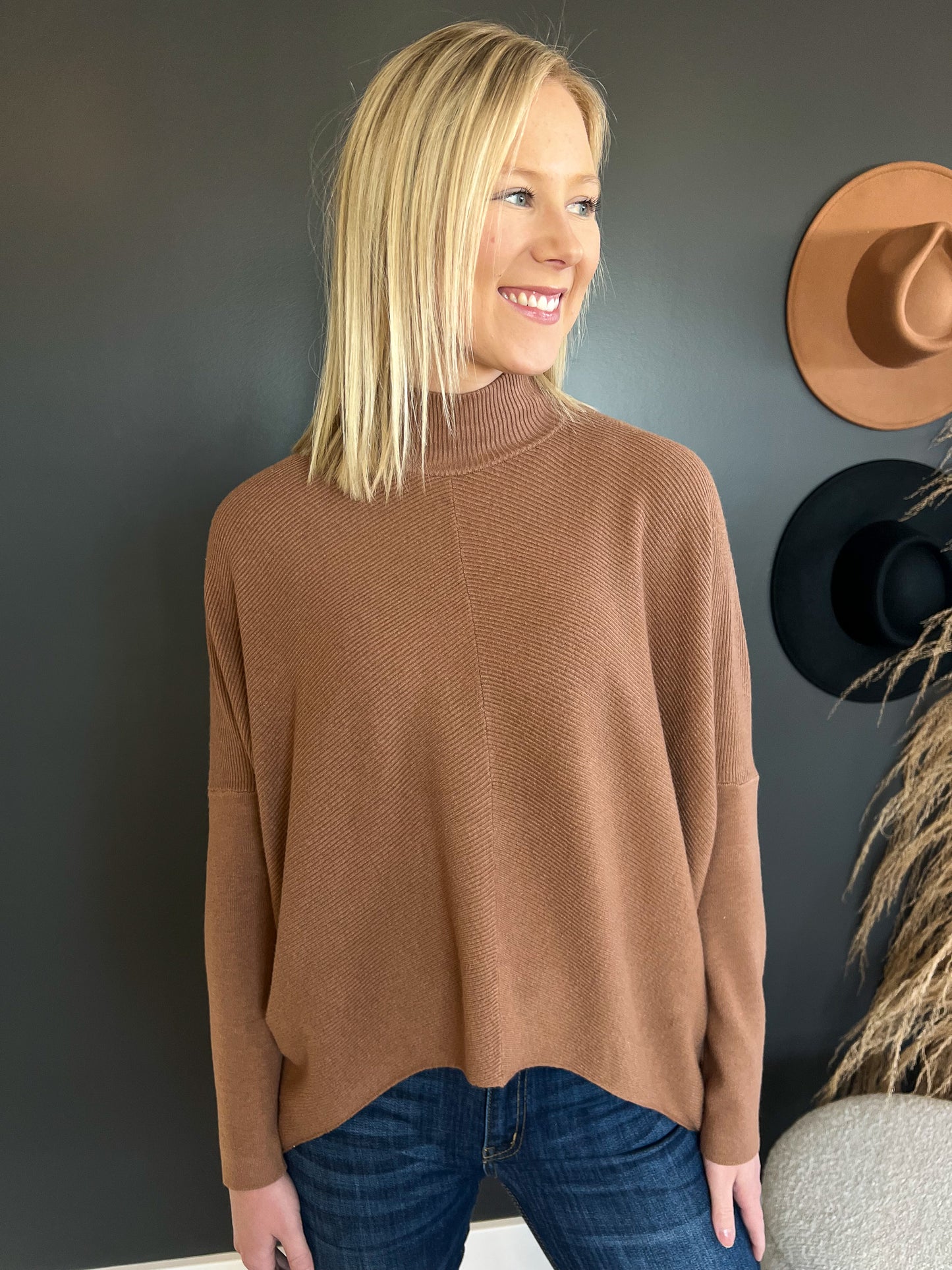 Brown Turtleneck Ribbed Sweater FINAL SALE