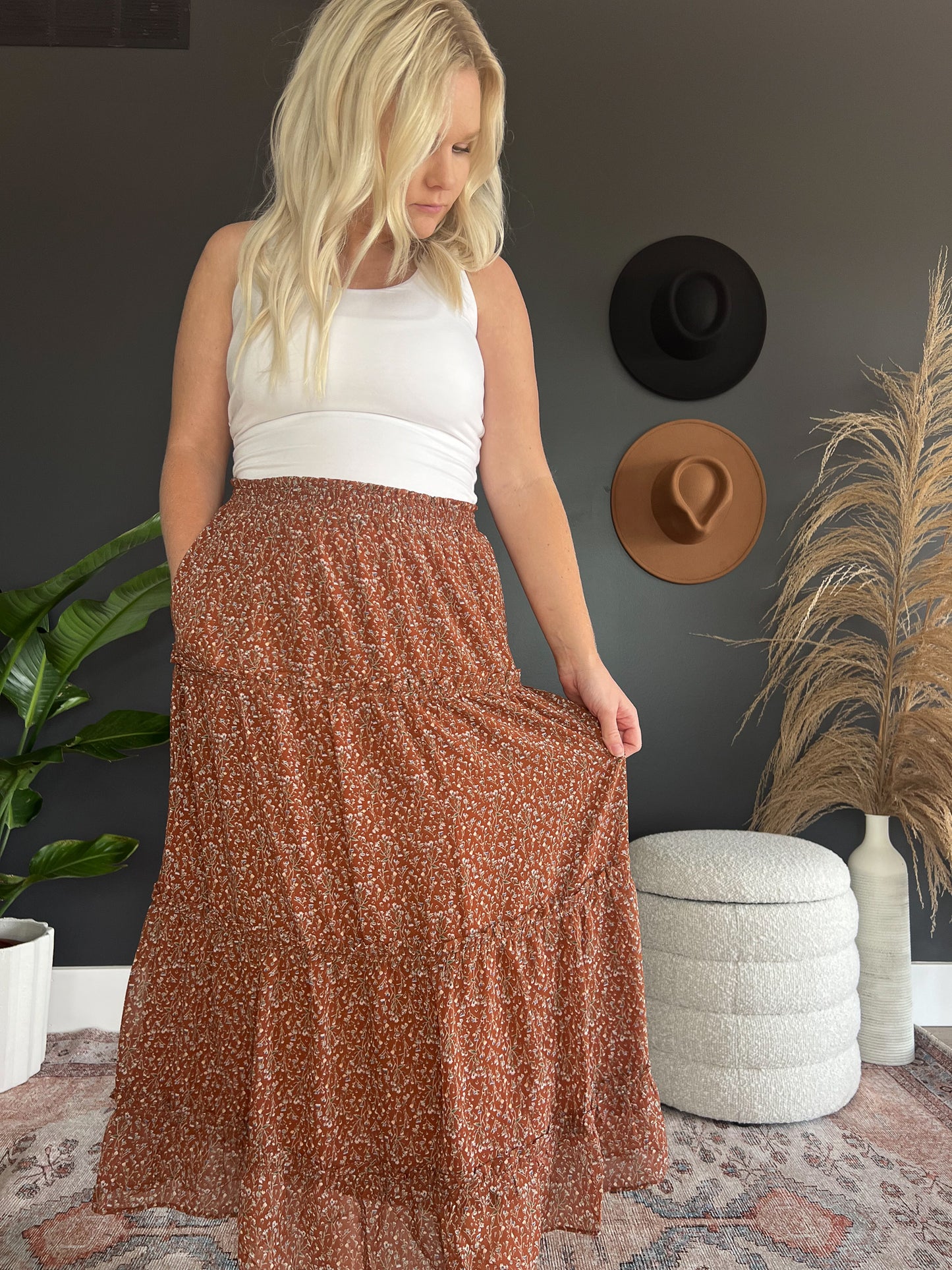 Chiffon Floral Rust Skirt FINAL SALE