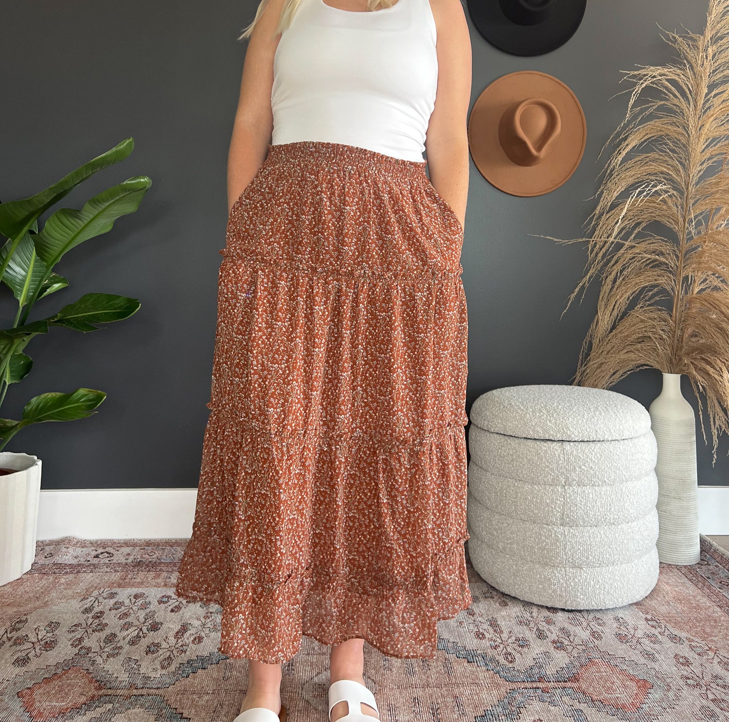 Chiffon Floral Rust Skirt FINAL SALE