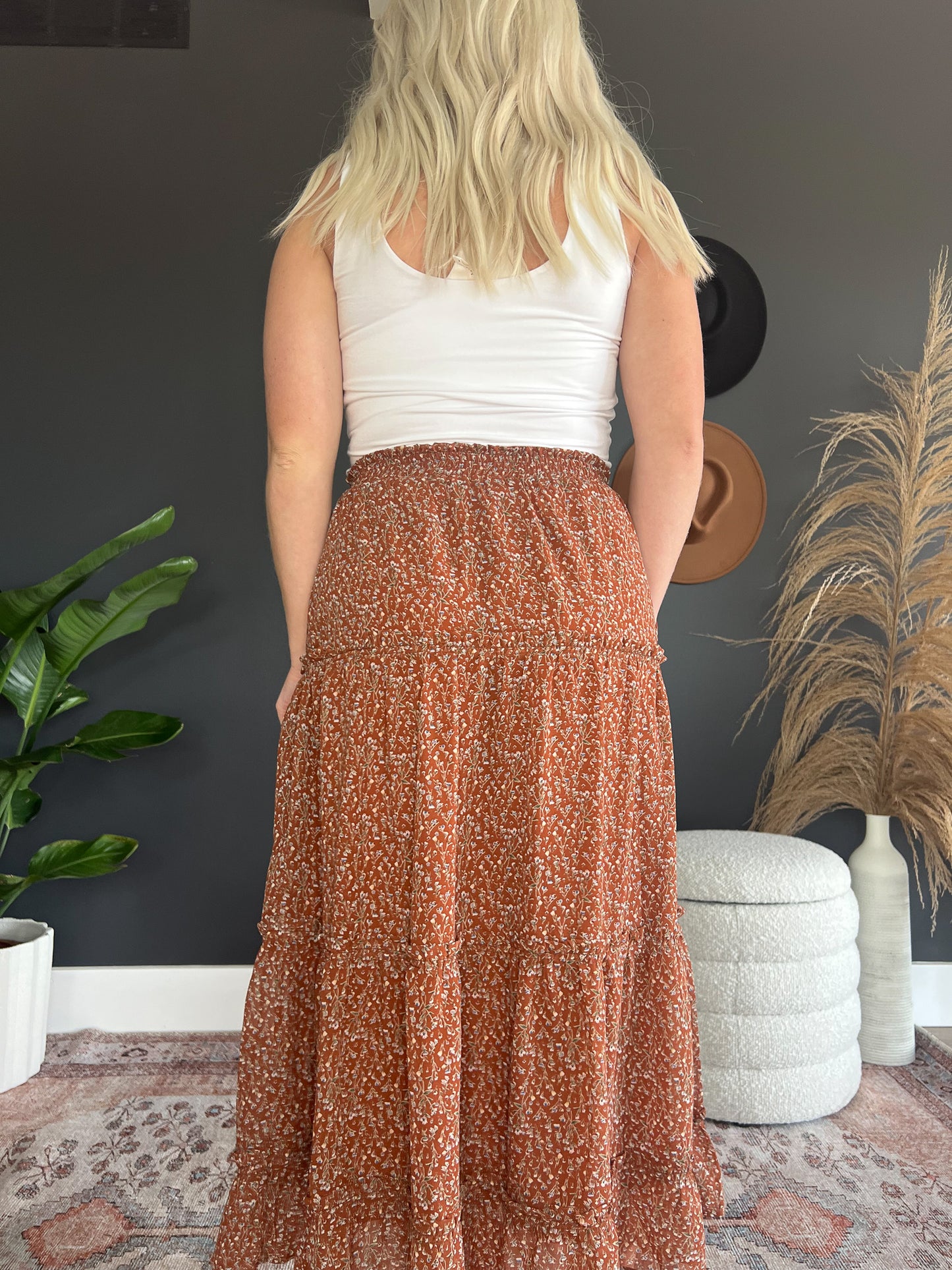 Chiffon Floral Rust Skirt FINAL SALE