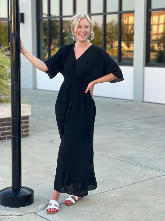 Deep V-Neck Black Maxi Dress FINAL SALE