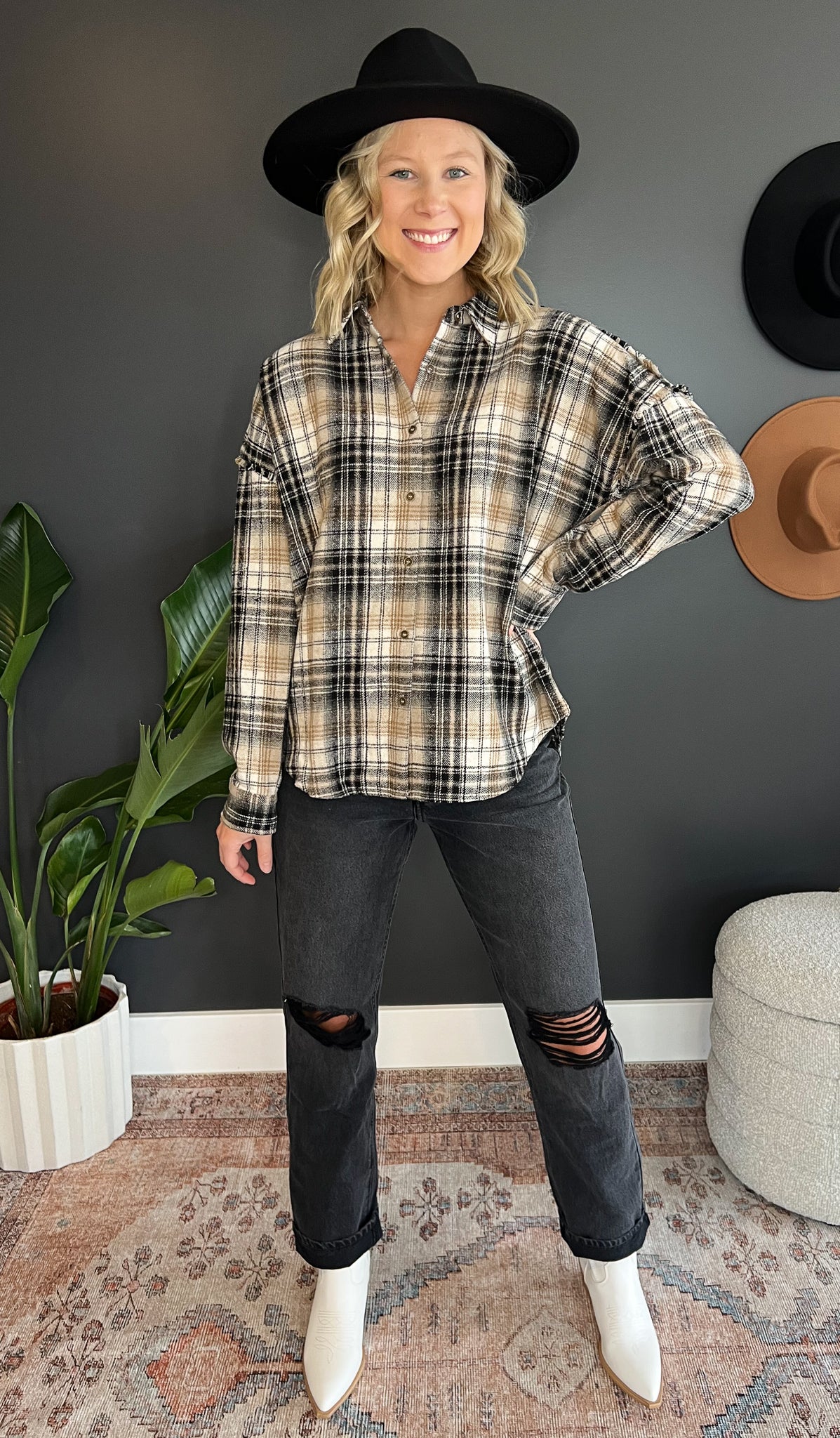 Fringe Back Plaid Shacket FINAL SALE