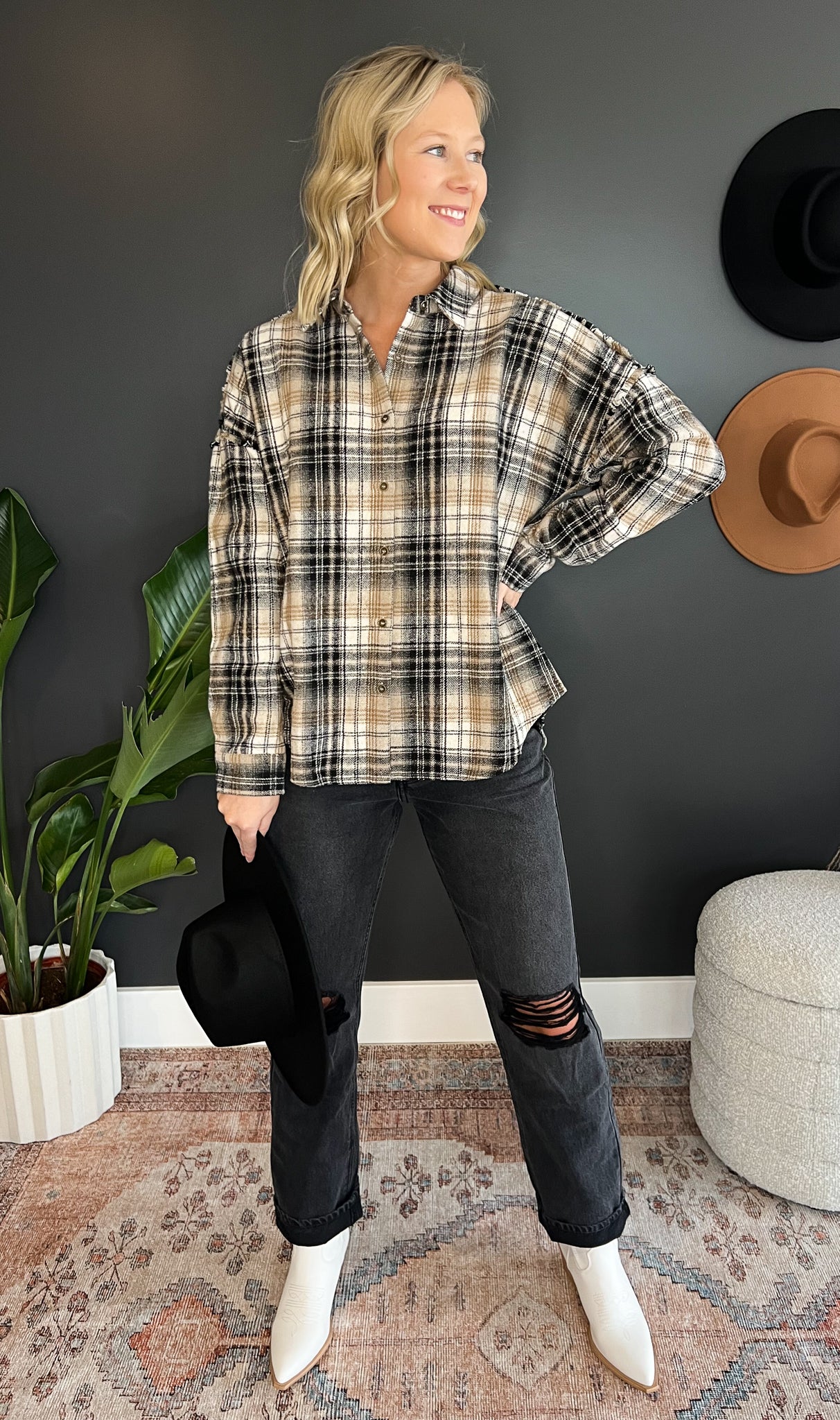 Fringe Back Plaid Shacket FINAL SALE