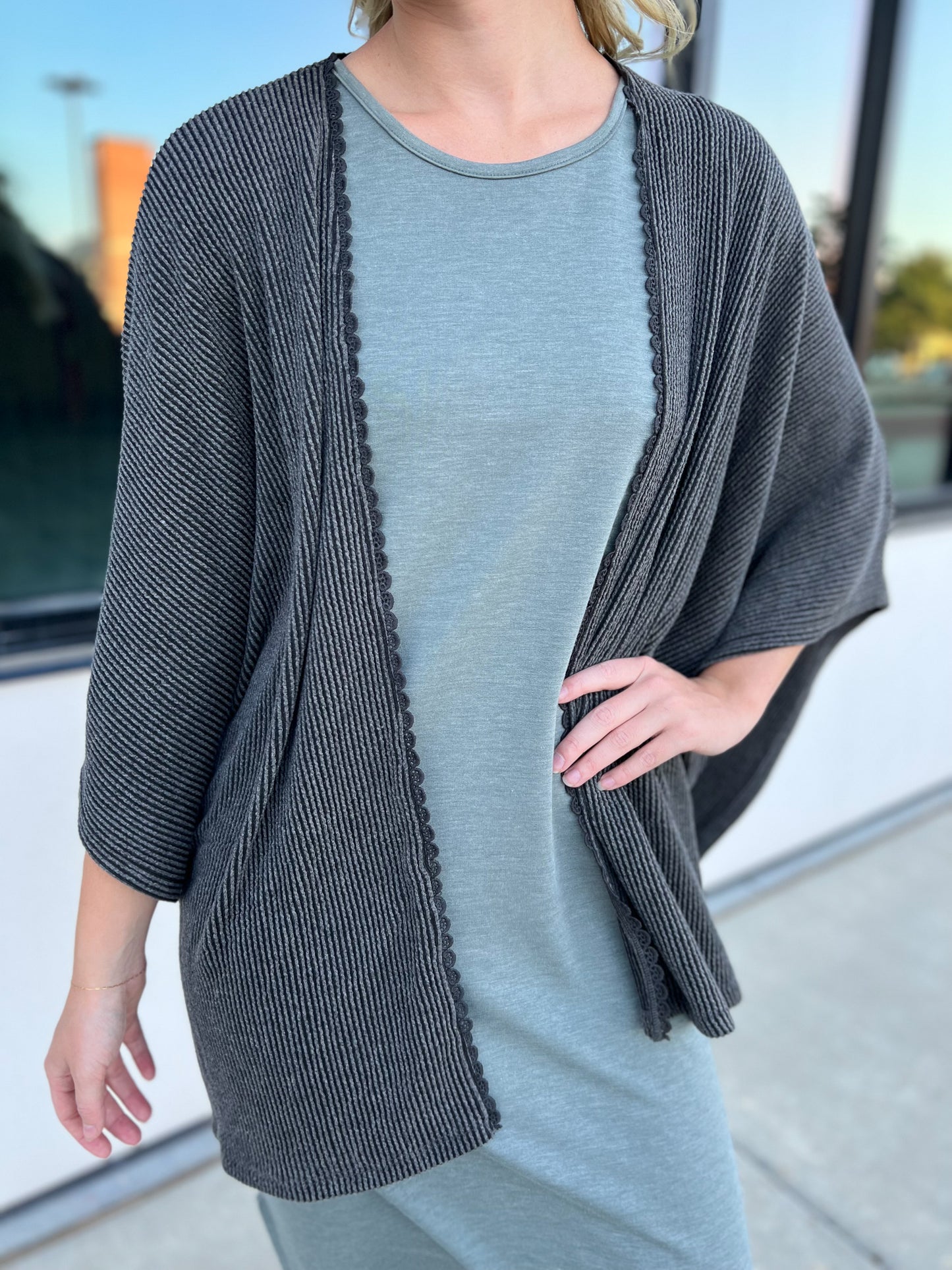 Lotus Ribbed Charcoal Kimono FINAL SALE