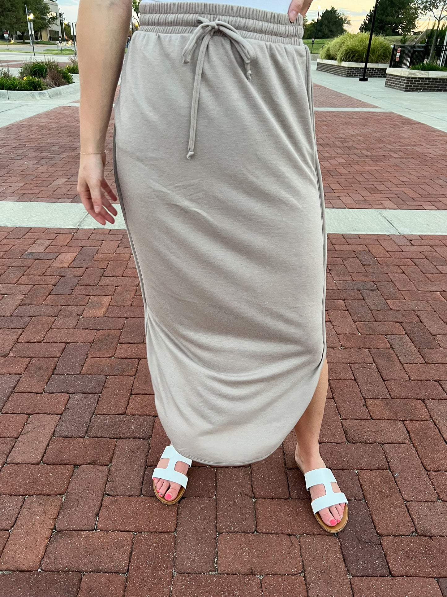 So Comfy Drawstring Taupe Skirt FINAL SALE