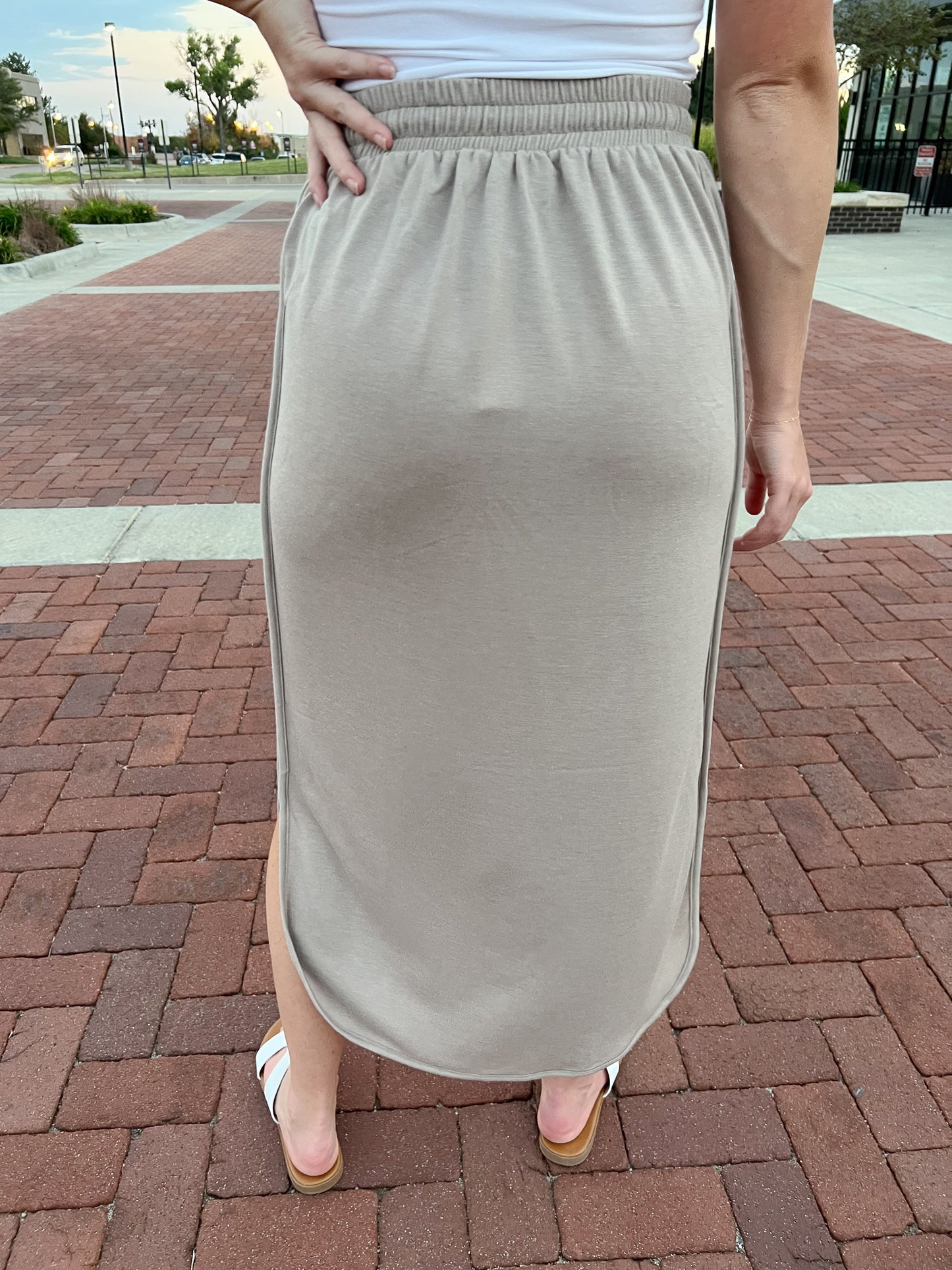 So Comfy Drawstring Taupe Skirt FINAL SALE